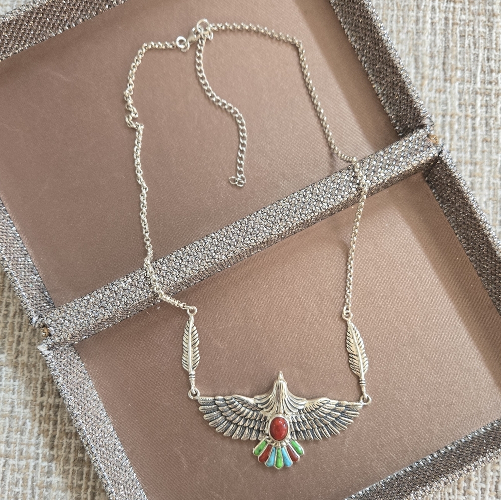 Sterling Silver Thunderbird Gemstone Necklace - image 3